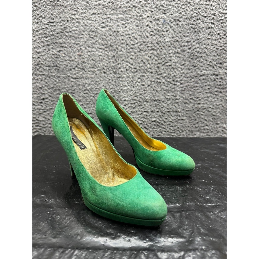 Claudia Ciuti Suede Slip On Platform Pump Heels Green Womens Size 6.5 US‎